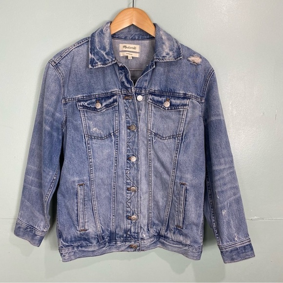 Madewell The Oversized Jean Jacket Distressed Sz Small‎ J0472 - Picture 1 of 7